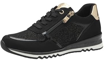 Marco Tozzi Damen Sneaker flach Vegan Freizeit, Schwarz (Black/Gold), 36 EU