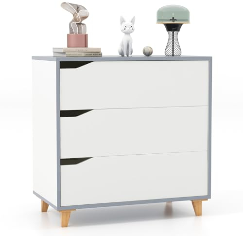 GIANTEX Kommode Sideboard Holz 3 Schubladen, Freistehender Schubladenkommode Schubladenschrank mit Kippsicherung, moderner Aufbewahrungsschrank Massivholzbeinen, Nachttisch Beistellschrank 75x42x75 cm