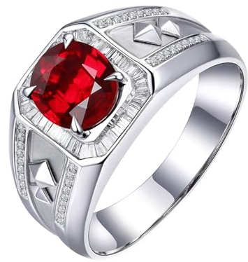 Herren Ringe 54, Herren Ring Rubin 18 Karat Weißgold Lab Rubin 1.01CT Taubenblutrot Rundschliff VVS mit Diamant Natur Weiß Npassbar für Vatertag