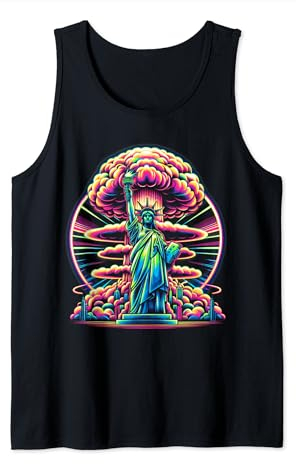 Vibrant Liberty Statue Atomic Cloud T-Shirt — Psychedelic Impact Tank Top