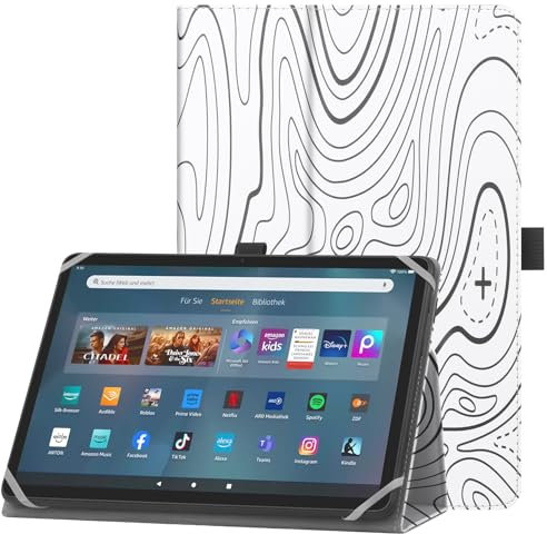 HoYiXi Custodia universale per 10-11 pollici Tablet Fire Max 11 2023 con cinturino e supporto per stilo per 10 e 11 pollici, Samsung Lenovo Huawei Android Tablet -Mountain White