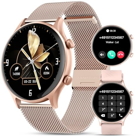 Walkerfit Smart Watch Per Uomo E Donna, Orologi Per La Pressione Sanguigna, Fitness Tracker Con Cardiofrequenzimetro, Smartwatch Per Monitoraggio Dell'ossigeno Nel Sangue Per Donna, Rotondo 1,4, Rosa