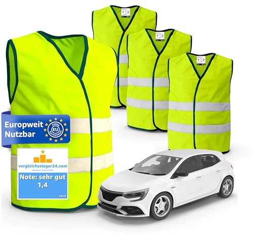 12x Stück Auto Warnwesten gelb gemäß ISO20471 - PKW & LKW Sicherheitswesten für Sicherheit im StVO - Autozubehör