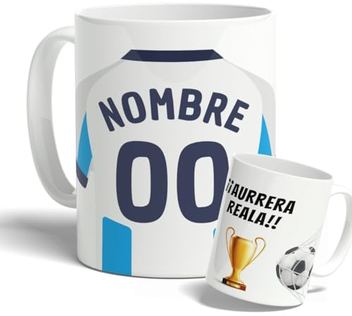 DEREGALOOS Taza Personalizada con nombre de Fútbol Sociedad. Tazas de Desayuno personalizada. Regalo Original para Aficionados del Futbol. Regalos Mundial Sociedad. Pulsera de regalo