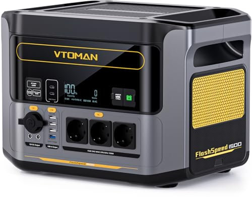 VTOMAN FlashSpeed 1500 Station Électrique Portable 1548Wh - LiFePO4 Batterie Centrale Électrique Portable Générateur Solaire avec Sortie/Entrée 230V/1500W AC, port USB 100W, Chargement complet en 1H