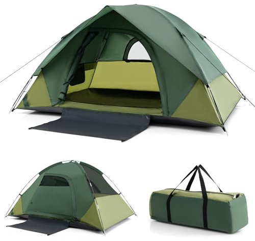 GOPLUS - Tienda de campaña para 2 personas, ligera y portátil con toldo, alfombra de suelo, bolsa de transporte, lona de PE impermeable, tienda domo para senderismo, pesca, 216 x 156 x 116 cm