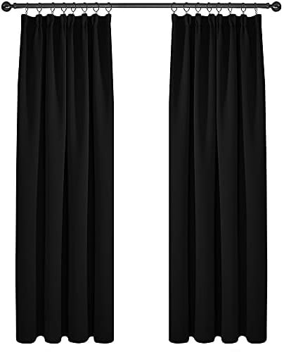 Deconovo Pencil Pleat Blackout Curtains Bedroom, Thermal Insulated Energy Saving Tape Top Extra Long Curtains, Super Soft Black Out Curtains, 90 x 108 Inch, Black, Two Panels