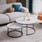 DEYARNA HOME Lot de 2 Tables Basses Gigognes Blanc avec Cadre Doré ; Tables Basses Rondes Modernes pour Salon, Chambre, Balcon, Bureau. Grande: 80 * 80 * 45cm; Petite:60 * 60 * 35cm (Blanc+Noir)