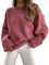 Womens Casual Long Sleeve Slouchy Chunky Sweater Solid Crew Neck Oversized Long Knitted Jumpers Fuchsia