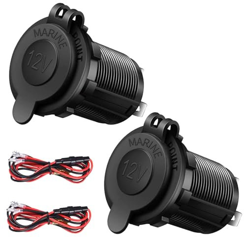2 Pack 12V Cigarette Lighter Socket,Car Charger Power Outlet Adapter Waterproof Dustproof Car Cigarette Lighter Socket with 10A Fuse,12V Socket for Car Marine Motorcycle ATV RV