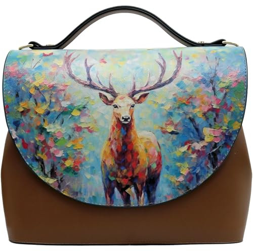DOGO Vegane Lederhandtaschen für Damen – einzigartiges Design und handgefertigte Handtaschen mit Tragegriff oben, Deer of Dreams, Standard