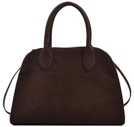 Suede Tote Bag für Frauen, Vintage Top Handle Bag Fashion Retro Shoulder Satchel Bag (Coffee Suede Small)