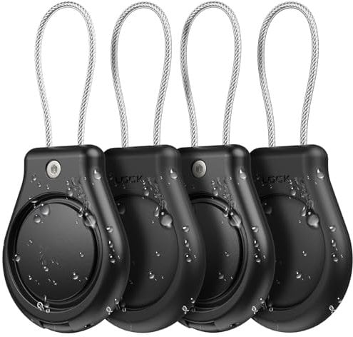 4 Pack Air tag Holder with Wire Cable | Air tag Keyring Waterproof - Secure Air Tag Keyring for Keys, Key Ring, Luggage, Air Tag Case Compatible with Apple Air tag, Black