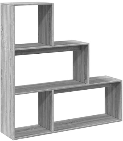 vidaXL Raumteiler Bücherregal 3 Stufen, Standregal Treppenregal für Wohnzimmer Schlafzimmer Büro, Stufenregal Regal, Grau Sonoma Holzwerkstoff