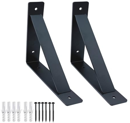 ATEK 6x6 Rustic Scaffold Board Shelf Brackets 1 Pair – Heavy Duty 6mm x 40mm Steel Triangle Shelf Supports with Welded Brace Wall Mounted Industrial Floating Brackets with Screws