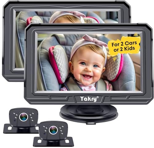 Baby Car Camera 2-Pack for Backseat - HD 1080P Dual Camera, 170° Wide Angle, Night Vision, 360° Rotation, Safe Rear-Facing Infant and Toddler Camera, Easy Install Yakry