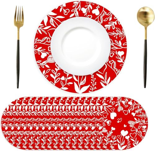 50 Stück Rot Herz Papier Platzsets rund Papier Tischsets mit herzförmige Blätter Einweg Platzsets rund 34 cm, Dekor für Valentinstag, Hochzeit, Urlaub, Party