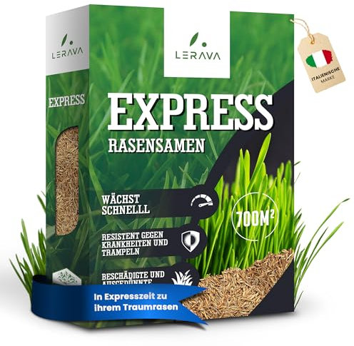 LERAVA® EXPRESS 720m² Rasensamen Schnellkeimend, Ideal für Nachsaat, Premium Rasen Samen & Grassamen Nachsaat für Dichten, Grünen Rasen | Rasen Saat für Perfekte Ergebnisse, Turbo Rasensamen Nachsaat