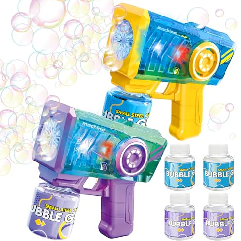 deAO 2Pcs Seifenblasenpistole Set Kinder, LED-Licht Sifenblasenmaschine | Automatische Seifenblasenmaschine mit 4 * 90ml Seifenblasenlösung, Sommer Spielzeug, Blasenmaschine Geschenk für Kinder