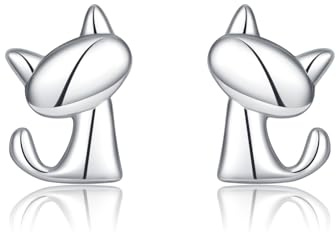 SLUYNZ 925 Sterling Silber Katze Ohrstecker für Damen Mädchen süße Katze Ohrstecker Tier Ohrringe Katze Schmuck für Katzenliebhaber