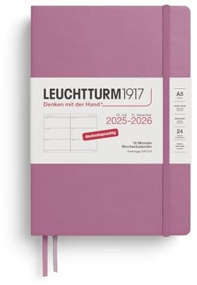 LEUCHTTURM1917 372628 Wochenkalender Medium (A5) 2026, 18 Monate 07.2025-12.2026, Hardcover, Dusty Rose, Deutsch