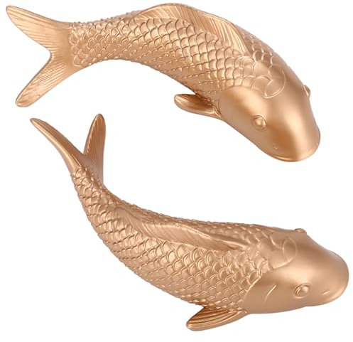 NISHZHU 2 StüCk Harz Karpfen Goldener Fisch Wand Behang Ornament PersöNlichkeit Fisch Figur für Hause Restaurant Hintergrund EIN der Wand