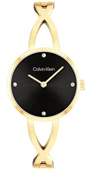 Calvin Klein Zwei-Zeiger-Quarzwerk-Uhr für Damen Kollektion Sculpted Embrace mit Goldfarben mit Armreif aus Edelstahl - 25100059