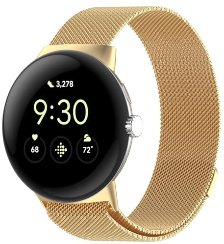 ZoRoll Armband Kompatibel mit Google Pixel Watch 4 41mm/3 41MM/2/1, Edelstahl Ersatzarmband Mesh Metall Uhrenarmband, Magnetisch Verstellbarer Ersatzband für Google Pixel Watch 4/3/2/1 - Gold