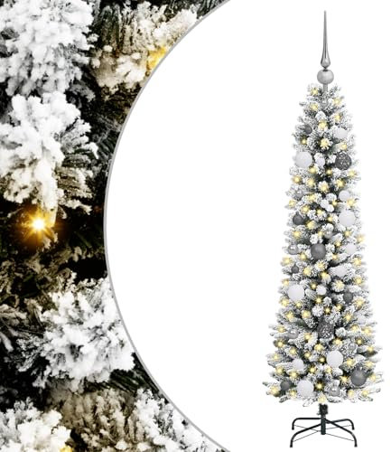 vidaXL Árbol de Navidad USB - Decoración Moderna y Delgada, Decorado con Nieve para el Interior Navidad, Ahorra Espacio y Tiene Luces LED Que Crean un Buen Ambiente.