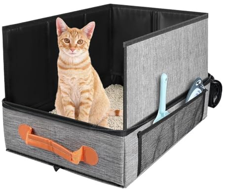 Koolenry Portable Cat Travel Litter Box No Leakage, No Smell, Waterproof, Easy to Carry for Car Hotel Airplane, Water- Easy to Use in Hotels, Car