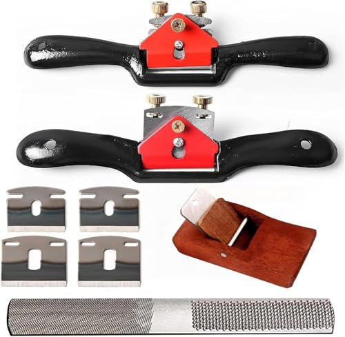 9 10 Spokeshave Set, 6pcs Metal Blades, Portable Plane&4-Way Rasp File | Adjustable Spokeshave Set, Ergonomic Handle for Carpenters & Wood Crafters, PVC/Laminate/Plywood, Curved & Flat Surfaces