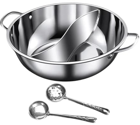 LOVIVER Shabu-Topf mit Trennwand, unterteilter Hotpot-Topf, Kochutensil, chinesischer Edelstahl, doppelter Geschmack für Küchenherd, Heimgebrauch, 28cmx7cm