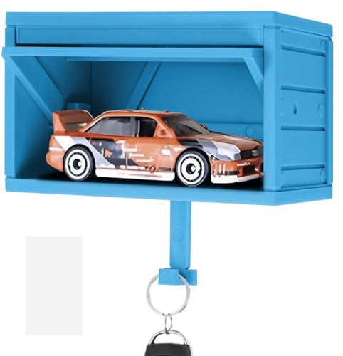 Boîte à clés de voiture, porte-clés de voiture avec porte ouvrante, porte-clés mural pour montage mural, crochet de clé, porte-clés de voiture pour les amateurs de voiture (bleu)