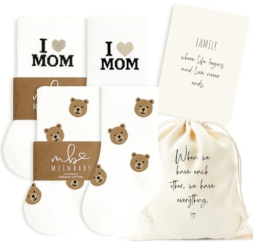 MeinBaby123® Geschenk zur Geburt, Baby, Geschenk Babyparty für Eltern, Mama & Papa, Baby Socke I love Mom, I love Dad, Geschenkset