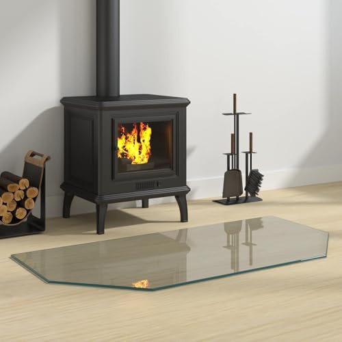 Teenpull Feuerstelle Glasplatte Transparent 100 x 50 cm aus gehärtetem Glas mit polierten Kanten, Kaminofen Bodenschutzplatte für Holzofen und Pelletofen