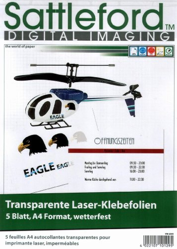 5 Stück Klebefolie A4 transparent für Laserdrucker wetterfest