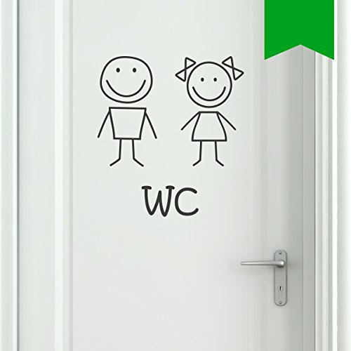 WANDKINGS WC Tür Aufkleber Frau & Mann im Smiley-Style 29 x 32 cm gelbgrün - erhältlich in 33 Farben