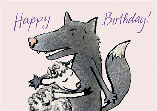 Kartenkaufrausch Happy Birthday! Schön illustrierte Geburtstag Grußkarte mit Wolf und Schaf • auch zum direkt Versenden mit ihrem Einleger. • um zum Geburtstag zu gratulieren mit Umschlag
