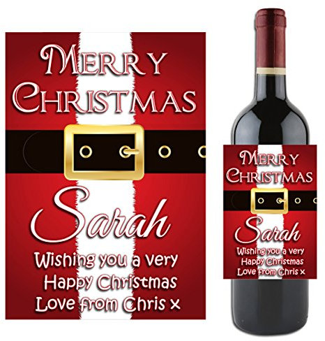 Personalised Wine/Champagne Bottle Label ~ Happy Merry Christmas Xmas Stocking Filler Gift Idea for him her N40