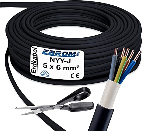 Corriente de alta intensidad – Cable (NYY-J 5 x 6 mm² – Plástico Subterráneo – 10 M/10 m/10 metros – Negro