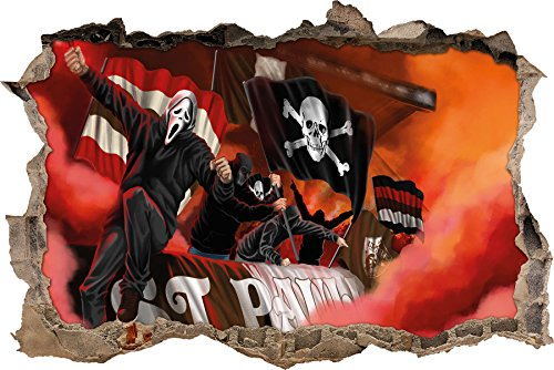 Ultras St. Pauli mit Totenkopf Flagge, 3D Wandsticker Format: 62x42cm, Wanddekoration
