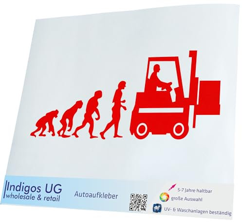 INDIGOS UG Auto Aufkleber Evolution Gabelstapler - 190x80mm rot - Selbstklebender Sticker für Auto, Fenster, Bus oder LKW - Tuning