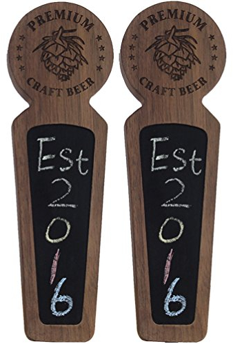 Fanfoobi Set mit 2 Kreidetafeln aus Holz, lasergraviertes Premium-Bier mit Kiefernmuttern, doppelter Griff für Kegerator, 21,1 cm Länge, runder Wasserhahn