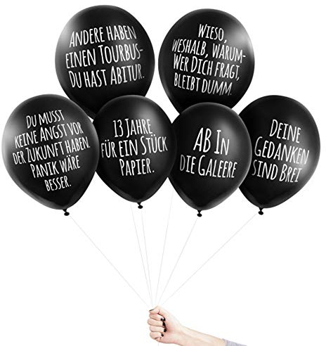 Pechkeks 4501004 Anti-Party-Ballons, schwarze Luftballons mit schrägen Sprüchen, Abitur-Set, schwarz