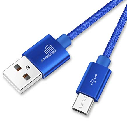 ameego Micro USB Cable, Nylon Braided USB-A to Micro-USB Charging and Data Lead, 1m, Dark Blue