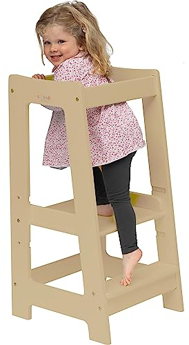 Stepup Baby Montessori Lernturm ab 1 Jahr Höhenverstellbar Tritthocker Kinder mit Sicherheitsgeländer und Kippschutz Steh und Lernturm ab 18 Monaten bis 5 Jahren - Lackiert