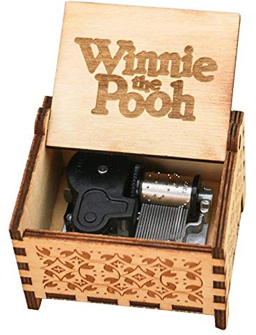 Youtang Boîte à musique Winnie l'ourson avec mécanisme à remontoir 18 notes en bois gravé pour enfants, thème Winnie l'ourson, marron