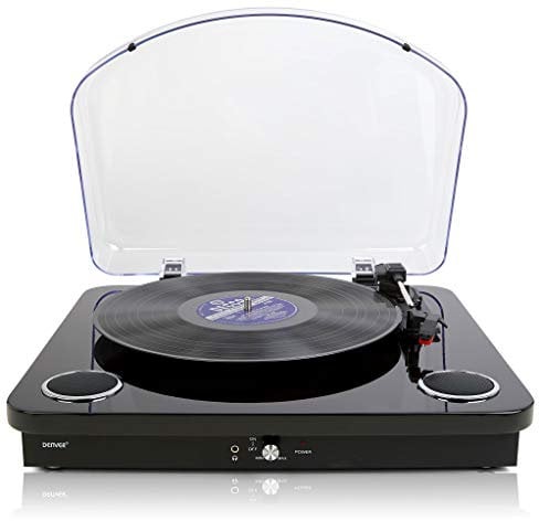 Denver Giradischi in vinile VPL-200, altoparlanti stereo integrati, registrazione USB, converte vinile in MP3, nero lucido