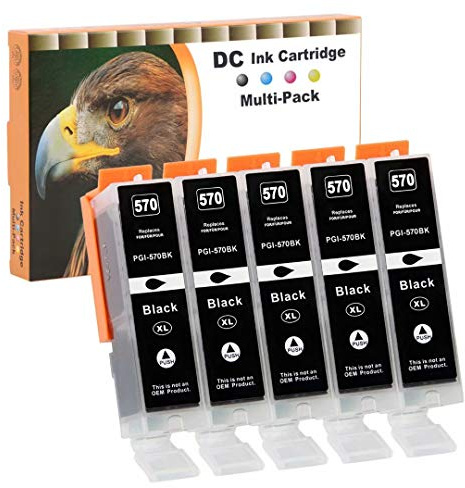D&C 5X 25ml Schwarz XL Druckerpatronen Kompatibel für Canon PGI-570 BK für Canon PIXMA TS5053 TS5055 TS6050 TS6051 TS6052 TS8050 TS8051 TS8052 TS8053 TS9050 TS9055 MG5750 MG5751 MG5752 MG5753 MG6800