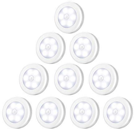 Criacr Motion Sensor Light, 10 Pack Stick-on Under Cabinet Lights with Removable Magnet, Battey Powered Cordless Closet Lights, Auto On/Off, for Wardrobe, Closet, Hallway, Kitchen, Stairs (White)